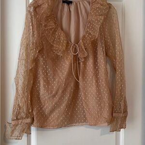 J. Crew Sheer Ruffled Blouse in Tan
